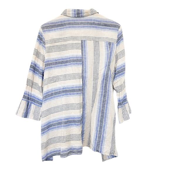Habitat Blue White Striped Linen Blend Popover Top Sz L - Picture 6 of 6